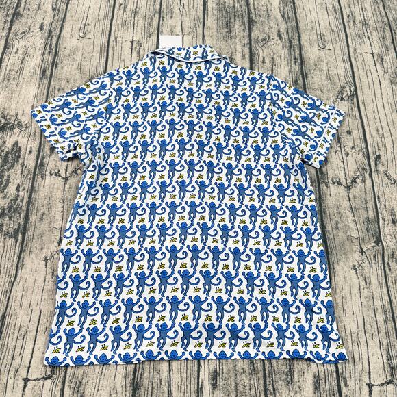 New Roller Rabbit classic BLUE MONKEY Polo Pajamas Top Prima Cotton Womens Large - Picture 2 of 6